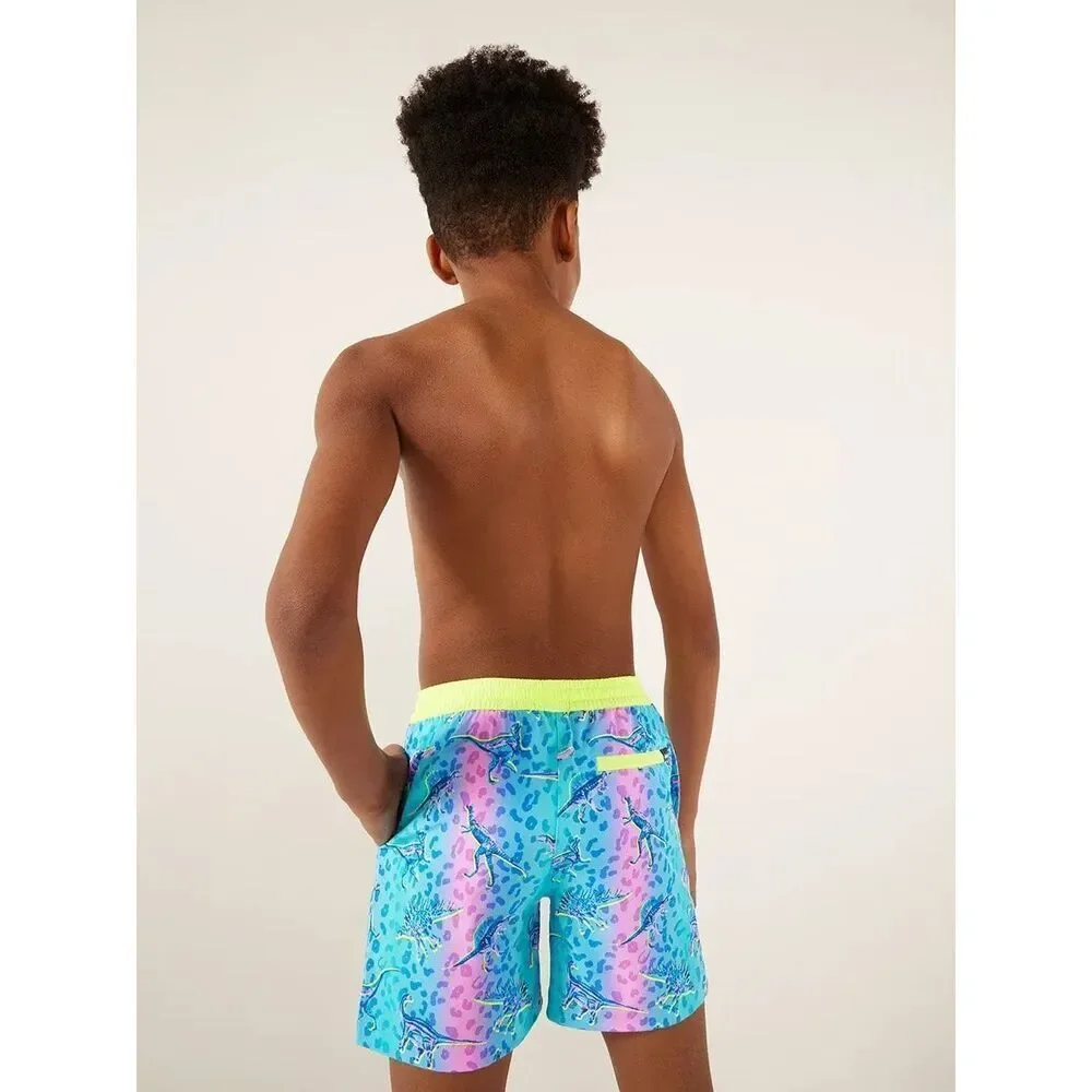 Chubbies The Dino Delights Youth Classic Mesh Lined Swim Trunks Blue/Pink Dinosa